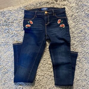 dark blue jeans with flowers